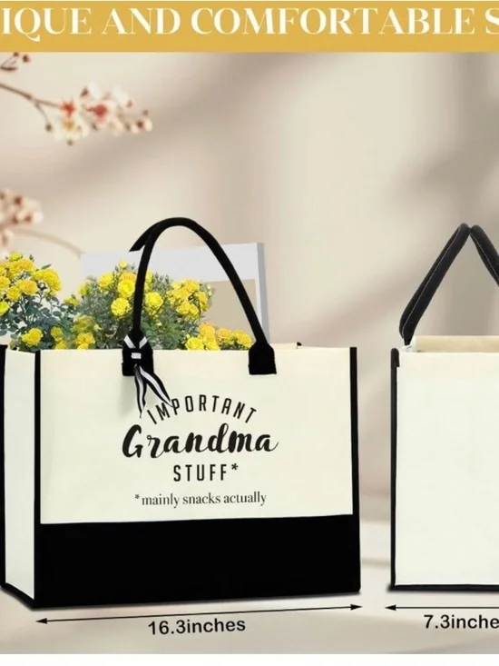 Important Grandma Stuff Canvas Tote Bag - Black & Cream - Picture 4 of 6